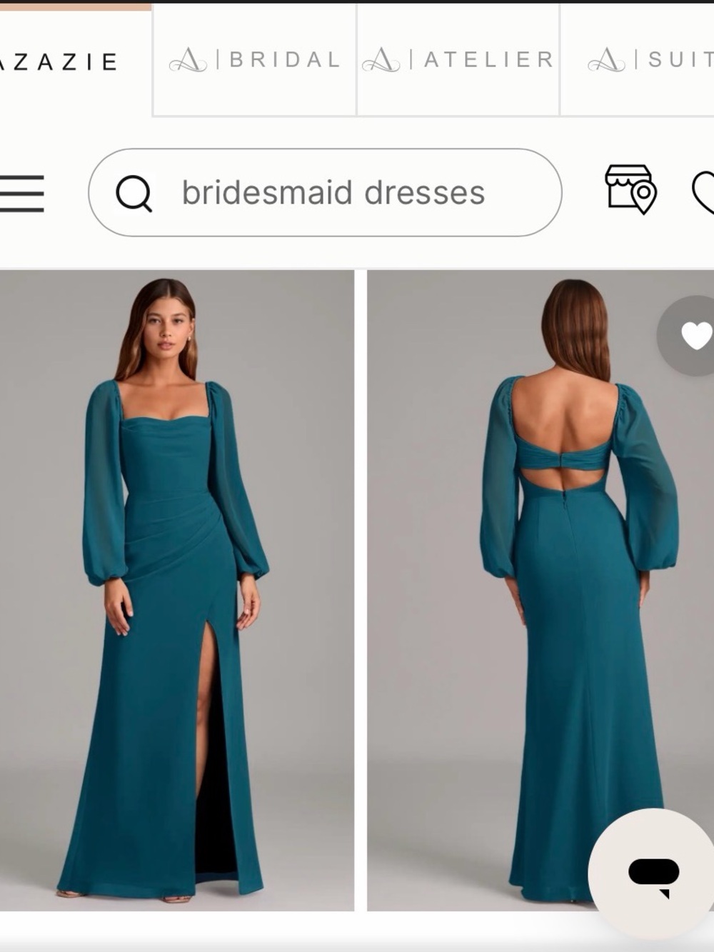 Azazie Teal Long-Sleeve Dress